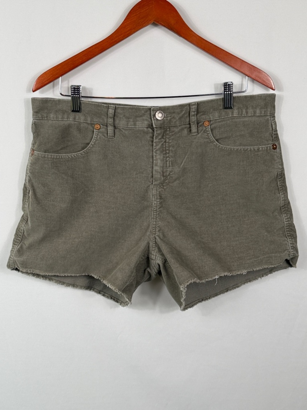 GAP Olive Green Corduroy Frayed Hem Shorts Womens size 12. Inseam 3.5 inches